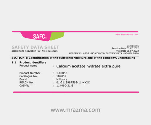 Safety Data Sheet for Calcium acetate hydrate 102052